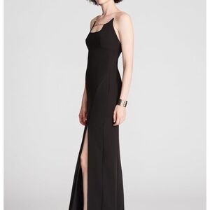 NWT $495 Halston Alli Elegant Black Evening Gown Sz 2 Formal Maxi, high leg slit